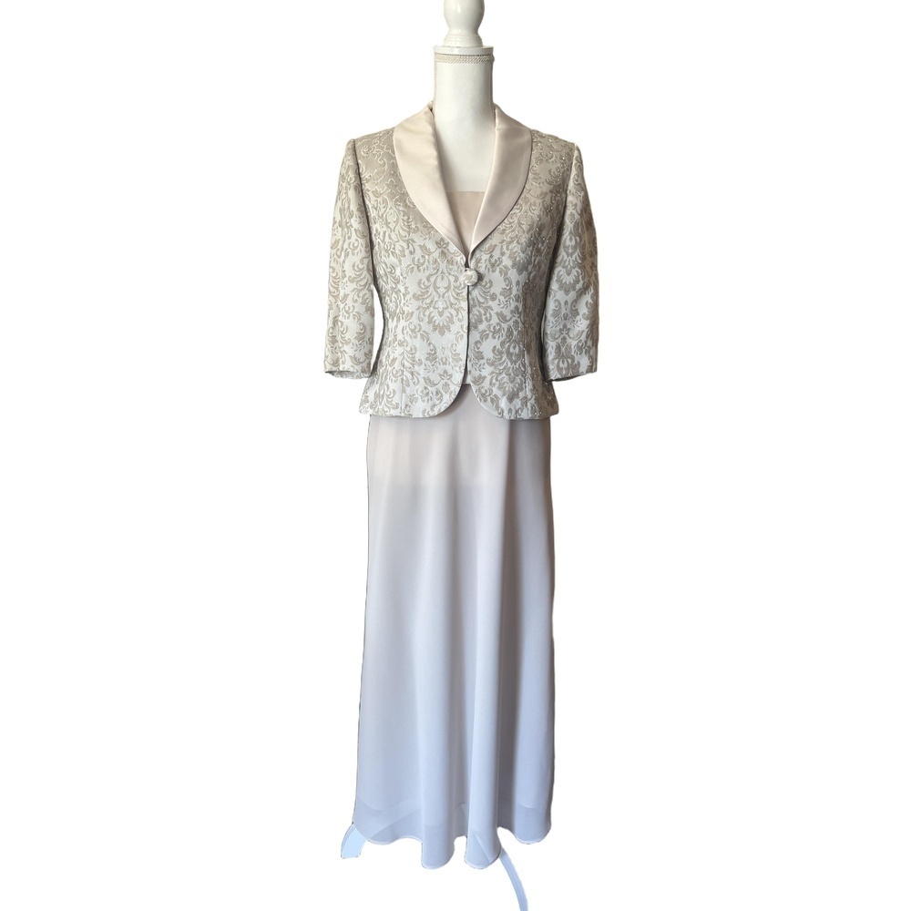 Jessica Howard Jacket Skirt Set Size 6P Cream Patterned Formal